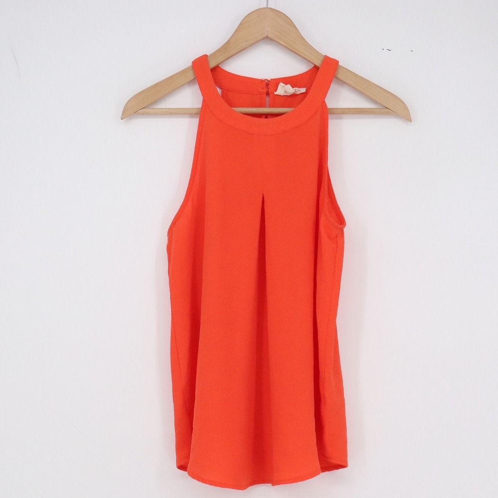 Sweet Wanderer Tank Top Womens S Orange Pleated Halter Neck Excellent